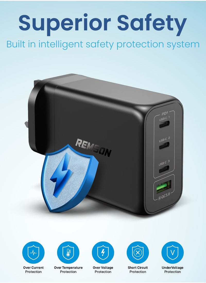 Remson - Remson 200W 4-Ports GaN 2 Pro Charger USB-C Power Wall Adapter Fast Charging PD 3.0 with USB-A Port  Compatible with iPhone 13/13 Mini/13 Pro/13 Pro Max/SE/11/XR/XS, Samsung S22+/S22, MacBook Pro/Air, iPad and  Laptops - Image 1