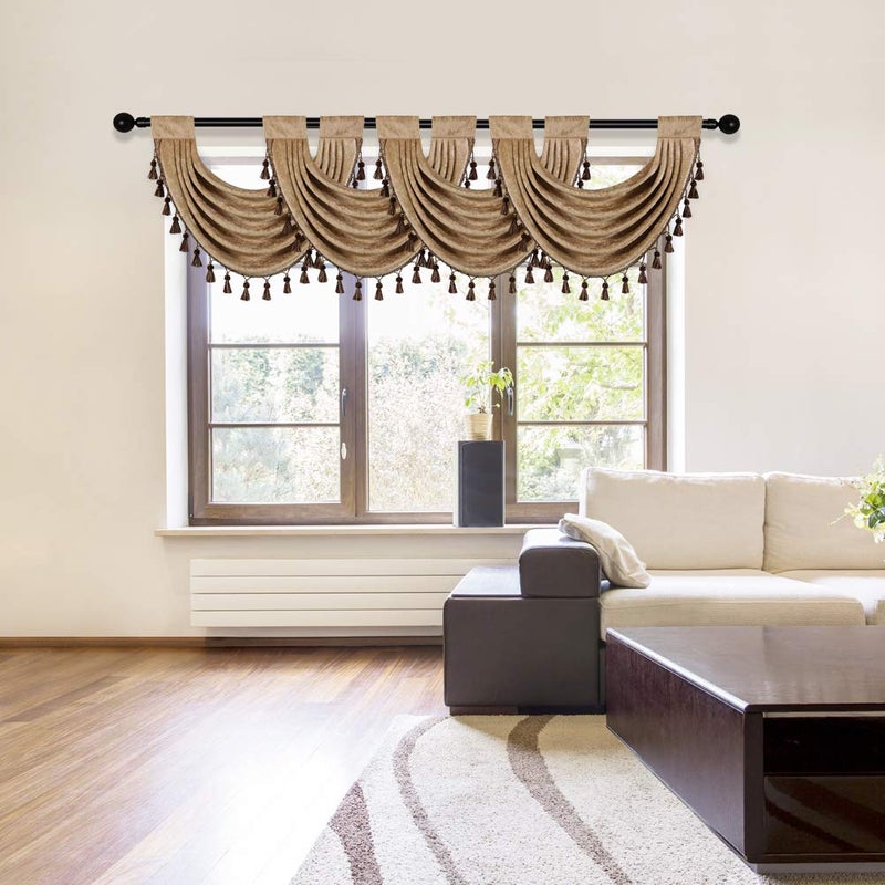 ELKCA ELKCA Thick Chenille Waterfall Swag Valances for Living Room Valance Curtains for KitchenPack of 4 Coffee 30 W x 22 L 