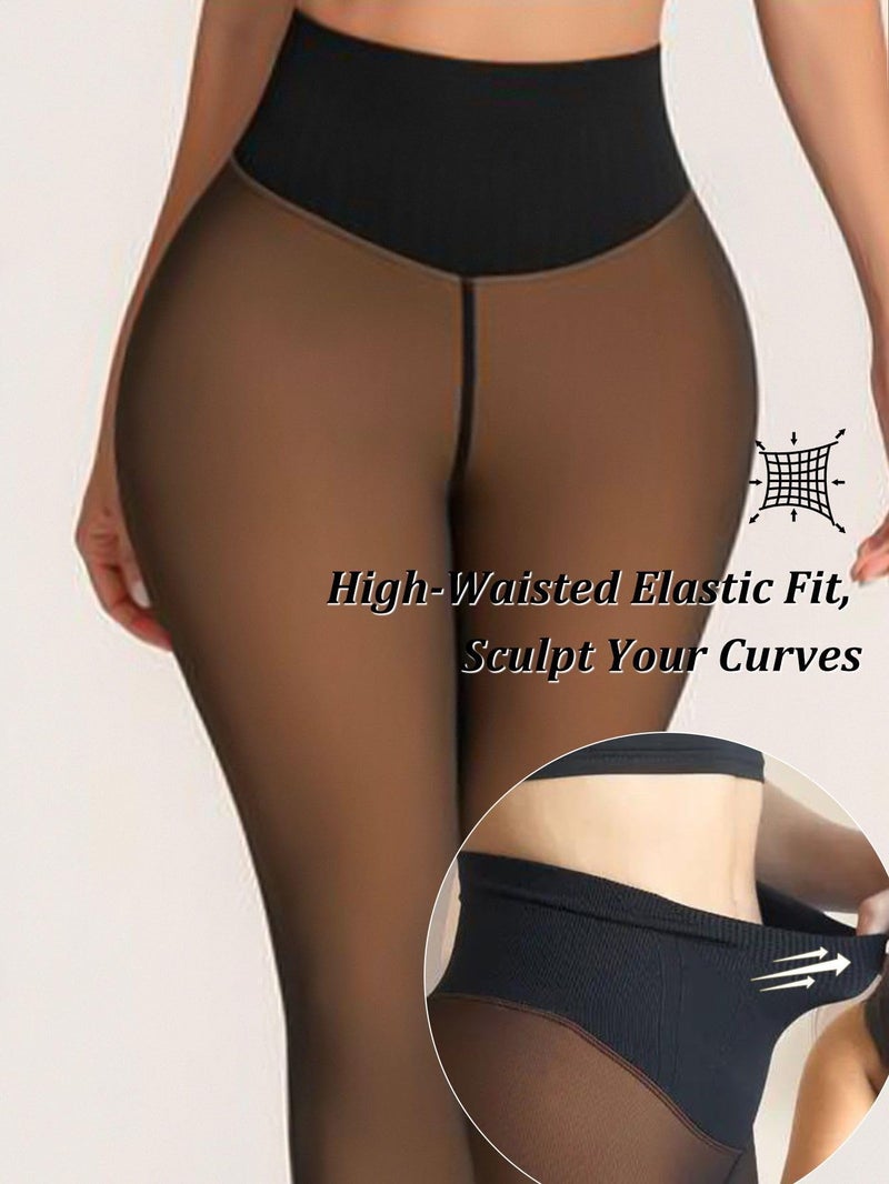 Apriddeo One-Seam Fake Sheer Fleece Lined Tights for Women, Thermal Leggings with Tummy Control & Butt Lifting Design - Image 4