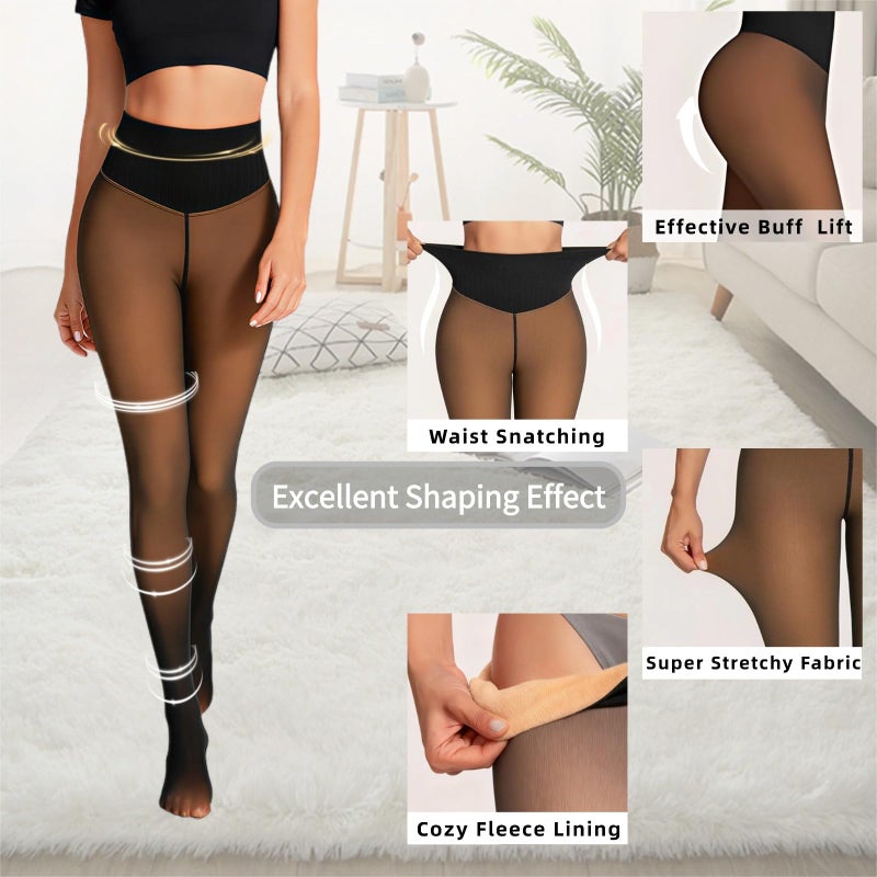 Apriddeo One-Seam Fake Sheer Fleece Lined Tights for Women, Thermal Leggings with Tummy Control & Butt Lifting Design - Image 2