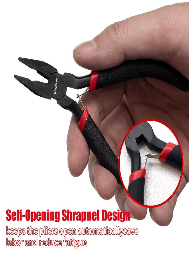 وايزأب مجموعة كماشة صغيرة من WISEUP مكونة من 8 قطع، إبرة، مستديرة، مسطحة، طويلة، أنف منحني، قطري، قطع طرفي، كماشة خطية للحرف اليدوية والإلكترونيات وصناعة المجوهرات، مع حقيبة - Image 3