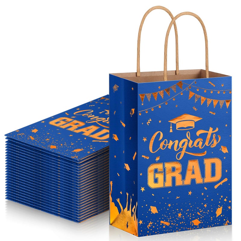 TaoBary 24 Pcs Green Gold 2025 Graduation Gift Bags Congrats Grad Bags Party Favors with Handles Graduation Treat Paper Gifts for Grad Party Supplies 8 x 6 x 3 Inches