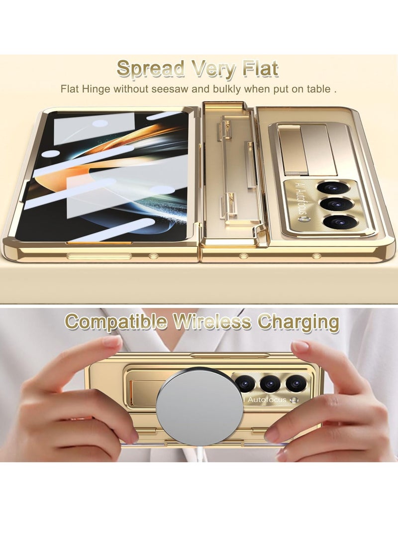 Excefore - 4-in-1 Hinge Clear Protective Case for Samsung Z Fold 5 with Kickstand. Stylish Gold Case for Galaxy Z Fold 5 and Galaxy Z Fold 5 5G - Image 1