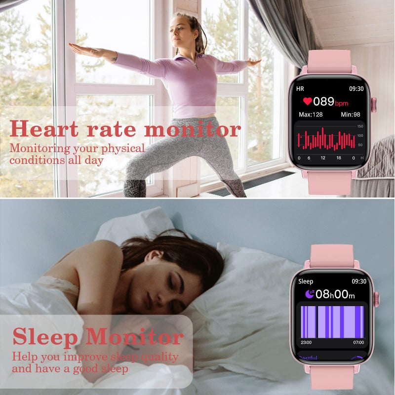 PJYUBVOR ساعة ذكية 1.90'' (إجراء/استقبال المكالمات)، ساعات تتبع اللياقة البدنية الذكية للهواتف Android/iOS، مكالمات Bluetooth ورسائل نصية/مراقب النوم/معدل ضربات القلب/عداد الخطوات، ساعة ذكية Android للنساء والرجال - Image 4