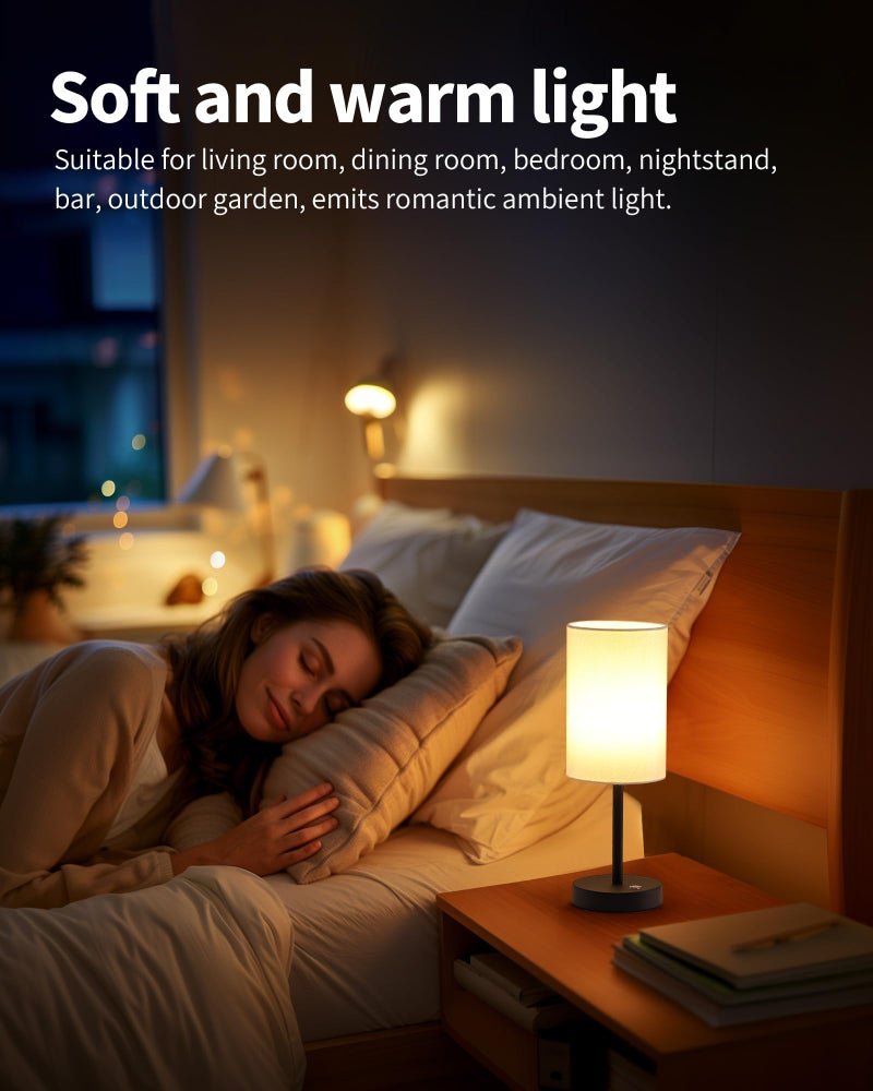 KDG Simple Cordless Table lamp, Portable Bedside 5000mAh LED Desk Lamp, 3 Brightness Levels Emergency Light, Linen Lampshade for Living Room, Bedroom, Dining Room, Night Light (Black) - Image 3