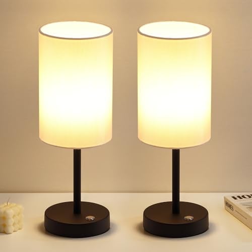 KDG Simple Cordless Table lamp, Portable Bedside 5000mAh LED Desk Lamp, 3 Brightness Levels Emergency Light, Linen Lampshade for Living Room, Bedroom, Dining Room, Night Light (Black) - Image 1