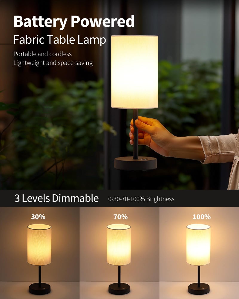 KDG Simple Cordless Table lamp, Portable Bedside 5000mAh LED Desk Lamp, 3 Brightness Levels Emergency Light, Linen Lampshade for Living Room, Bedroom, Dining Room, Night Light (Black) - Image 4