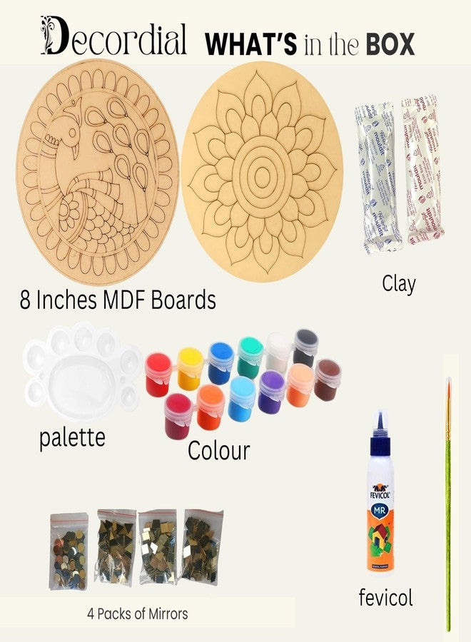 Decordial lippan DIY Art kit Adults Materials Kit with Round MDF DIY Kit Art kit for Adult madhubani lippan Art Board Wall Decor Mandala Art kit Adults Mandala Tools and lippan Tools - Image 2