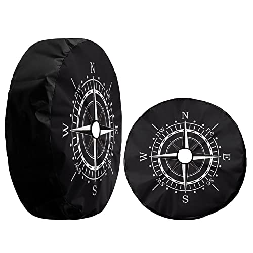 Foruidea Compass Sun Dial Black Spare Tire Cover with Backup Camera Hole Wheel Tire Cover Fit Trailer, RV, SUV and Many Vehicle 17inch - Image 3