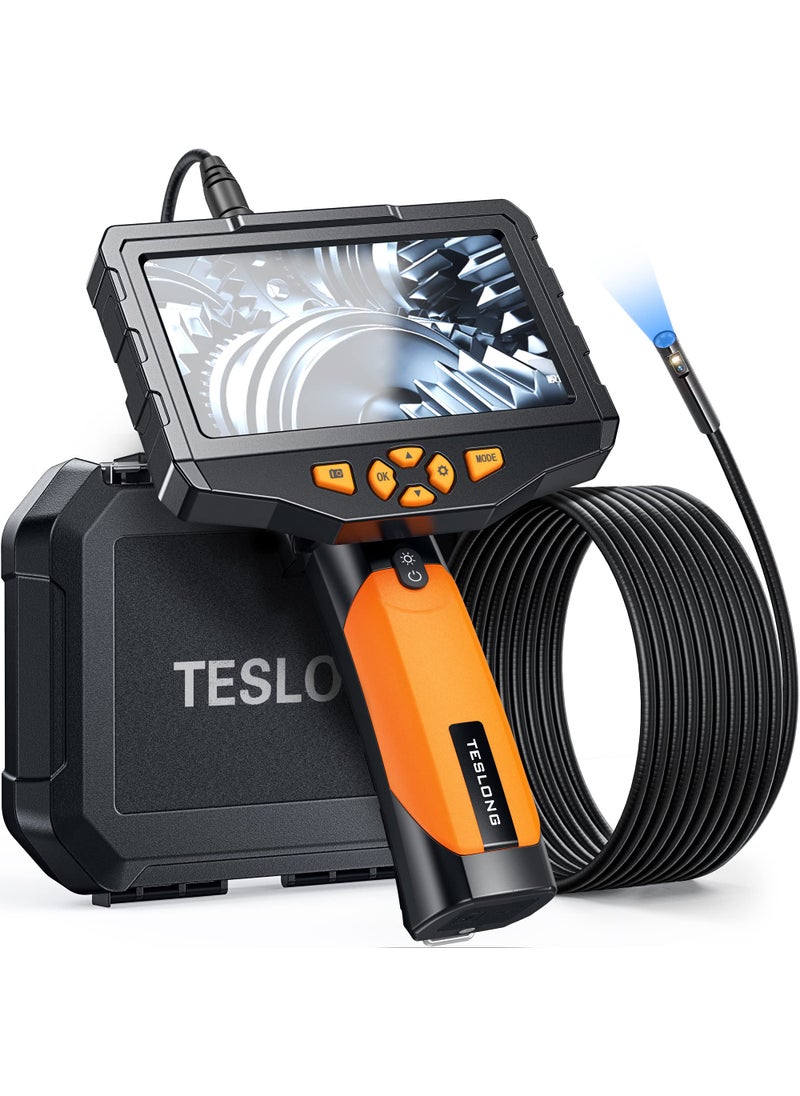 Teslong Teslong Inspection Camera, Dual Lens Borescope Camera with Light, NTS300 5" IPS Industrial Endoscope, 1080P Waterproof Flexible Mechanic Fiber Optic Snake Scope Cam for Wall Automotive Engine (16.5FT)  - Image 1