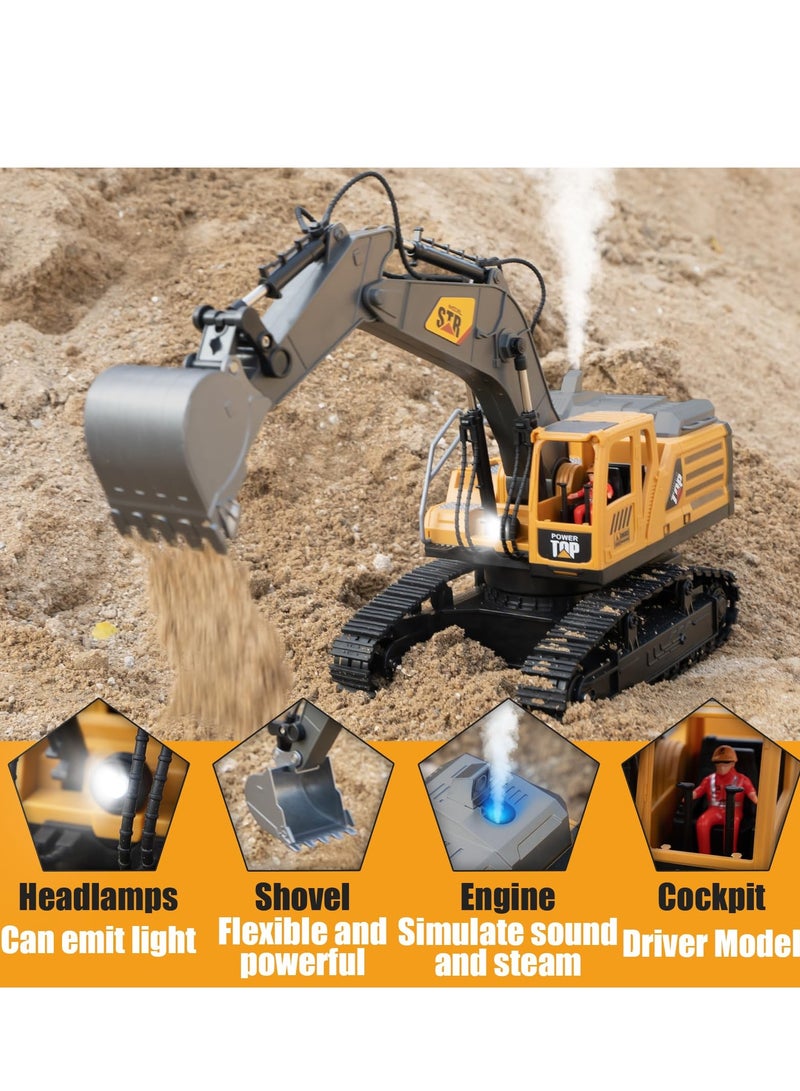 XiuWoo Remote Control Excavator Toys for Boys,14 Channel RC Digger Construction Toys Tractor,Simulated Smoke, Sound, Lighting, Metal Digging Head, for Boys 6-12  - Image 2