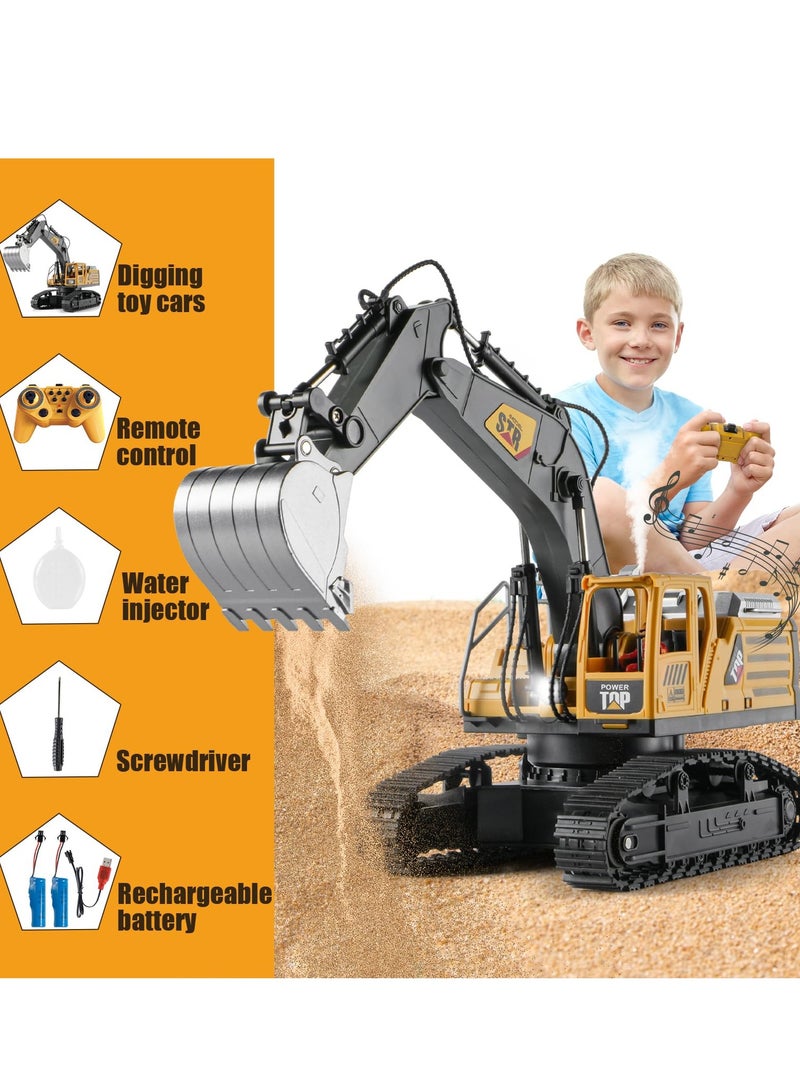 XiuWoo Remote Control Excavator Toys for Boys,14 Channel RC Digger Construction Toys Tractor,Simulated Smoke, Sound, Lighting, Metal Digging Head, for Boys 6-12  - Image 3