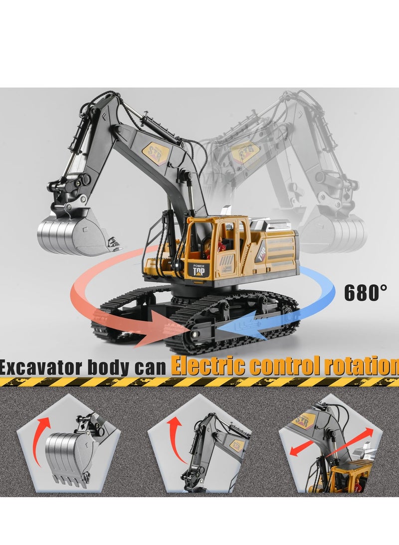 XiuWoo Remote Control Excavator Toys for Boys,14 Channel RC Digger Construction Toys Tractor,Simulated Smoke, Sound, Lighting, Metal Digging Head, for Boys 6-12  - Image 4