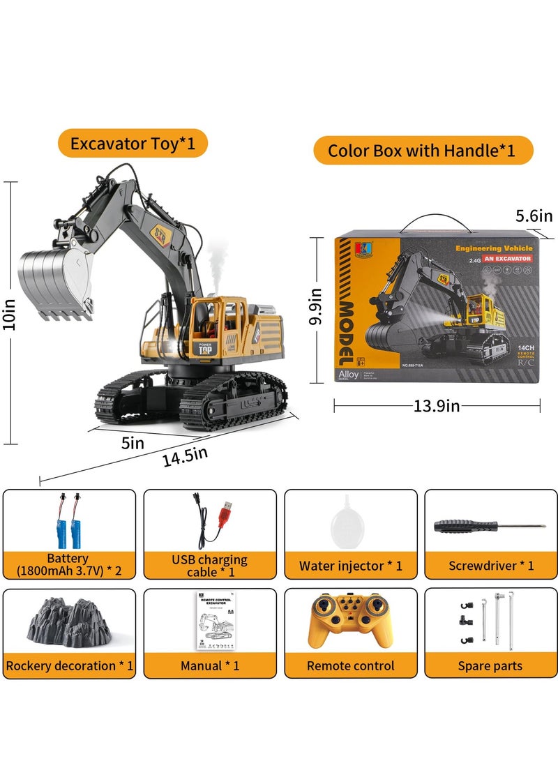 XiuWoo Remote Control Excavator Toys for Boys,14 Channel RC Digger Construction Toys Tractor,Simulated Smoke, Sound, Lighting, Metal Digging Head, for Boys 6-12  - Image 5