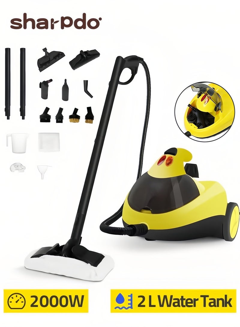 شاربدو منظف ​​بالبخار، منظف بالبخار سهل التثبيت للأثاث، سعة خزان 2 لتر، 2000 وات، ضغط بخار 5 بار لتنظيف المطبخ والحمام، يقتل 99.99% من الفيروسات والبكتيريا - Image 1