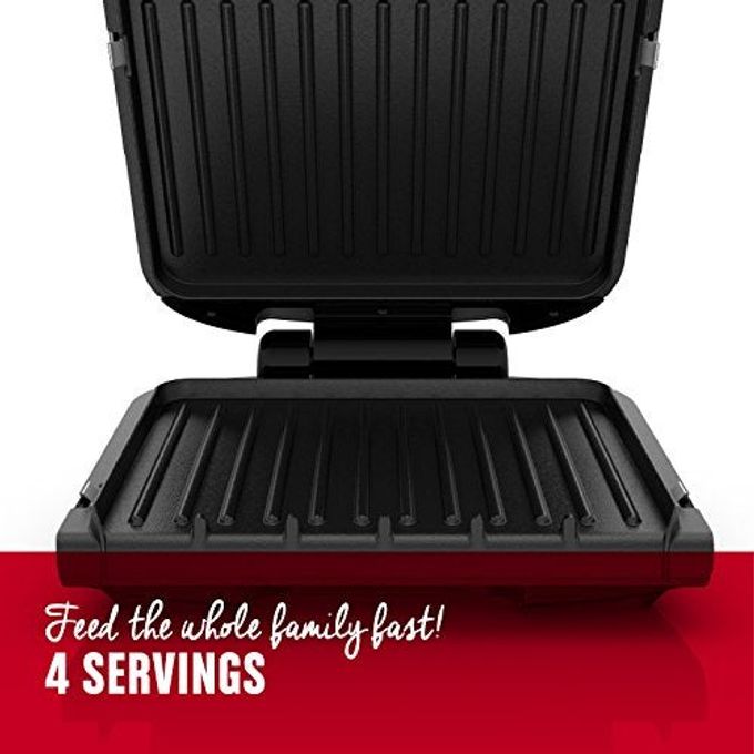 George Foreman 4-Serving Removable Plate Electric Grill And Panini Press, George Tough Non-Stick Coating, Drip Tray Catches Grease, Black - Image 3
