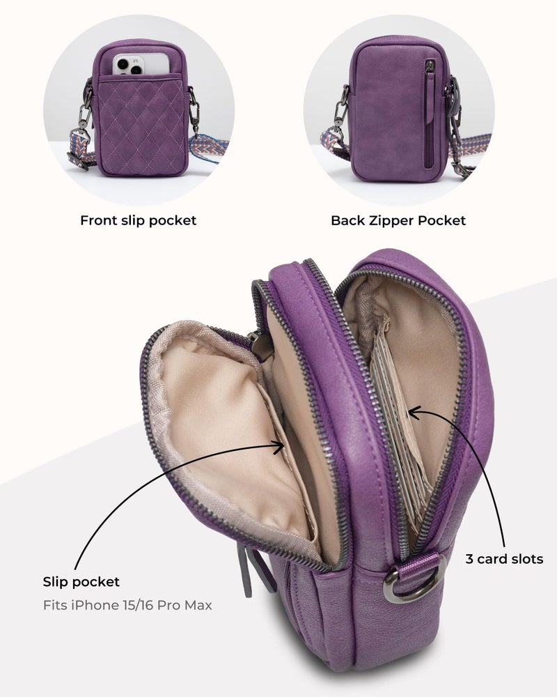 Alldaily Small Crossbody Bag for Women Vegan Leather Phone Purse with Card Slots (Purple) - Image 3