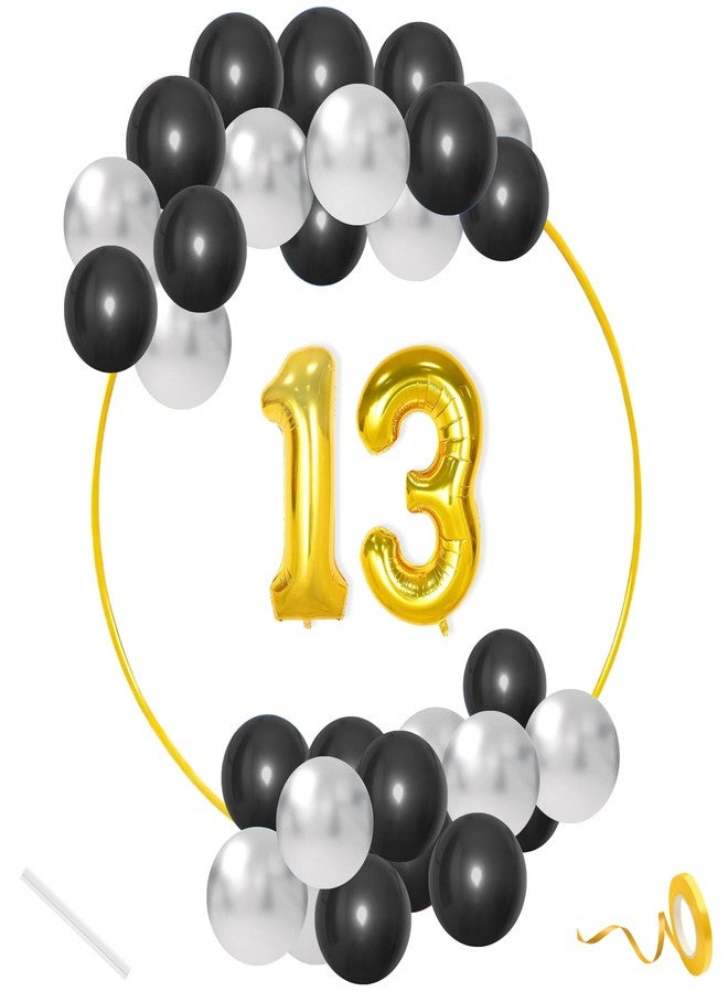 Flyloons 13th Balloons for Birthday Decoration Kit Black Silver Boys Girls Kids Men Women Husband Wife Father Mother With 30 Pcs Metallic Balloons Set Items - Image 1