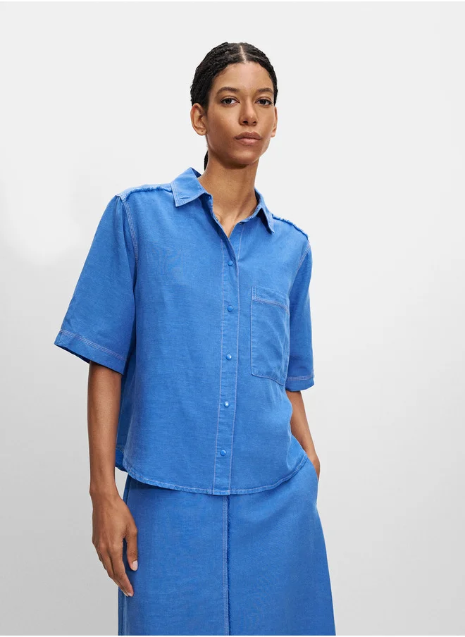 PARFOIS Short-Sleeved Shirt With Linen