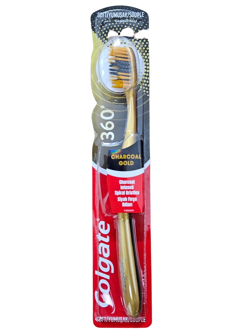 Colgate 360 Charcoal Gold Toothbrush, Charcoal infused spiral britles Multi Color 