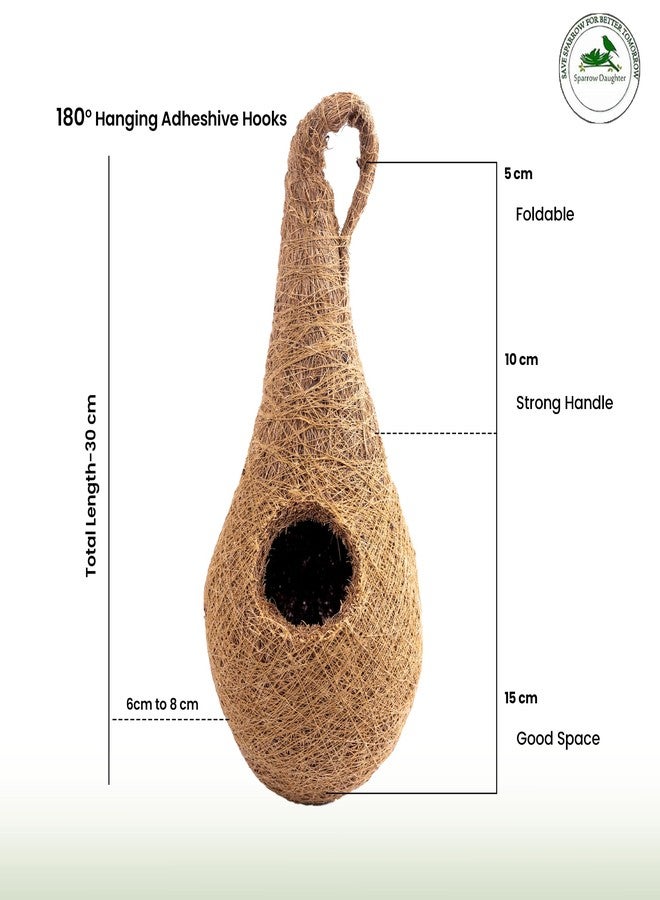 Sparrow Daughter Handwoven Coir Bird Nest - Natural Hanging Birdhouse for Sparrows, Finches, Java Sparrows & Other Small Birds, Ideal for Gardens, Balconies & Trees, (Pair of 1)(* 2 pcs) - Image 2
