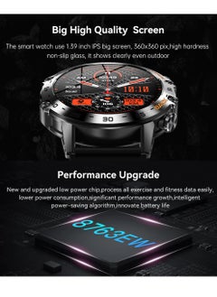 مساحة باردة ساعة ذكية رياضية 400 مللي أمبير/ساعة، ساعات ذكية AMOLED للرجال، مكالمات بلوتوث مع شاشة لمس عالية الدقة 1.39 بوصة، ساعة ذكية لنظام Android iOS، ساعة لياقة بدنية مقاومة للماء 5ATM مع مراقب ضغط الدم/معدل ضربات القلب، لون أسود  - Image 3