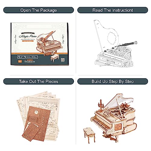 ROBOTIME AMK81 Magic Piano 3D Puzzles for Adults-Mechanical 3D Puzzles Musical Instrument-Wooden Music Box Puzzle Kit to Build-Aesthetic Desk Decor Unique Gift for Men/Women - Image 3