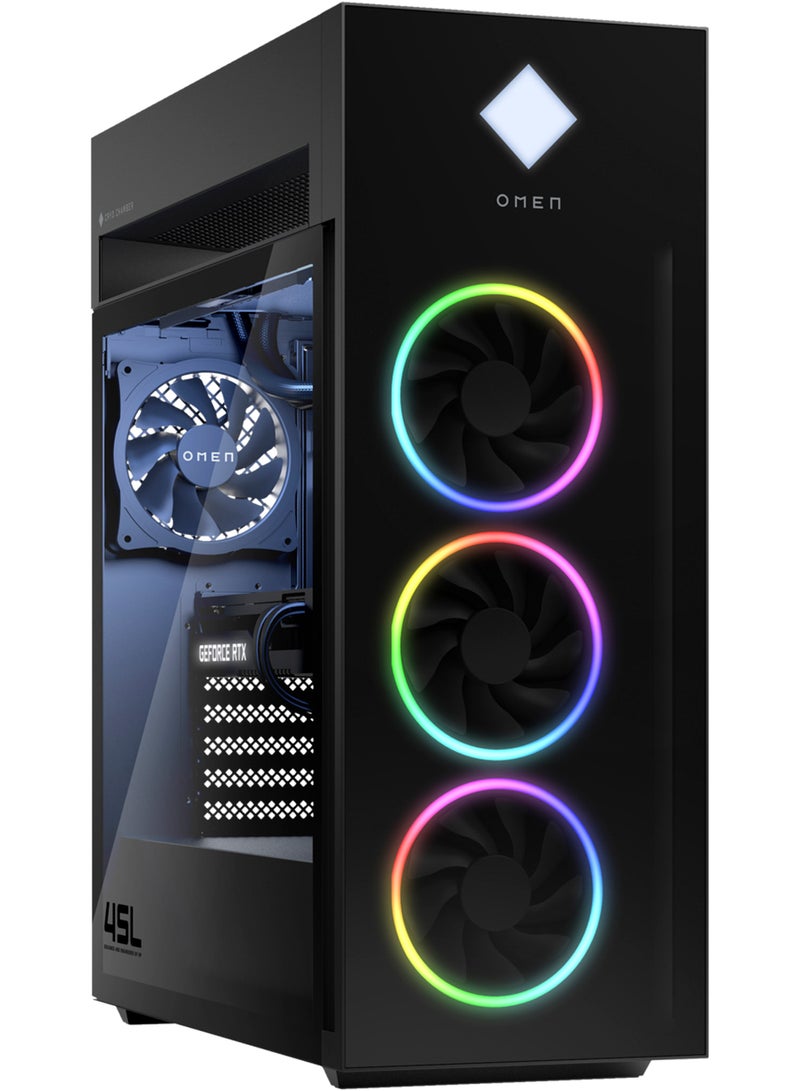 HP كمبيوتر الألعاب OMEN 45L GT22-3000t بمعالج Intel Core Ultra 9 285K/ذاكرة RAM 64GB/قرص SSD سعة 8TB/بطاقة NVIDIA GeForce RTX 5070 بسعة 12GB/زجاج أمامي مع مبرد سائل RGB/نظام Windows 11 Pro/لوحة مفاتيح وفأرة + Office 2024 مدى الحياة باللون الأسود - Image 1