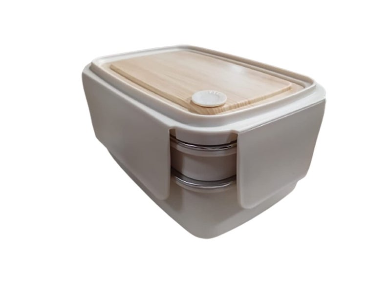 REMANG 2 layer SS Bento Lunch Box Insulated Thermal 3 Compartment Tiffin Box for KidsAdult Snacks Box School Office PicnicBeige - Image 1