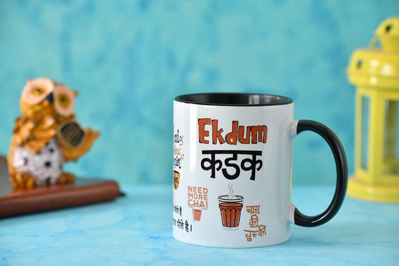 TAJNAN Chai Lover’s Ceramic Mug – “Ekdum Kadak” Quote Design -“Need More Chai”-Chai Lover Graphics– Fun Tea Cup for Desi Vibes – Perfect for Tea Lovers & Gifting- 11oz - Image 4