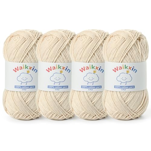 Waikxin Fluffy Cotton Yarn for Crocheting - 524.9yds / 7.05oz Baby Yarn for Crocheting Soft - 100% Milk Cotton Yarn 5 Ply Crochet Amigurumi Yarn for Crafts&Puzzle/Socks/Hats(4 Beige) - Image 1