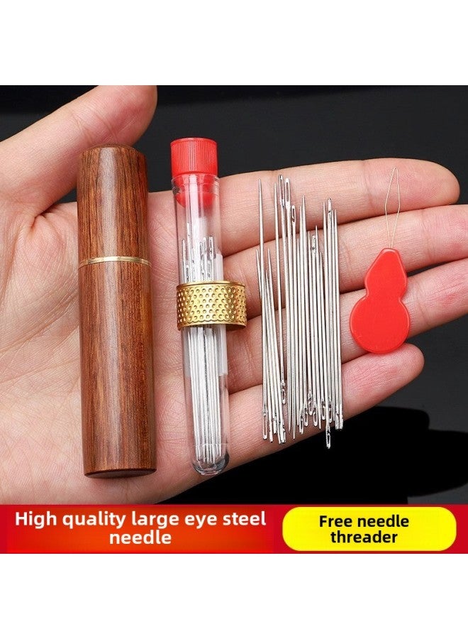 Household Eye Needle Sewing Needle Special Long Needle Thick Needle Big Nose Needle Large Hole Steel Needle For Old People Hand Sewing Needle-Color:12 Ordinary Needles + 12 Needles Without Threading + Sandalwood Syringe [  - Image 2