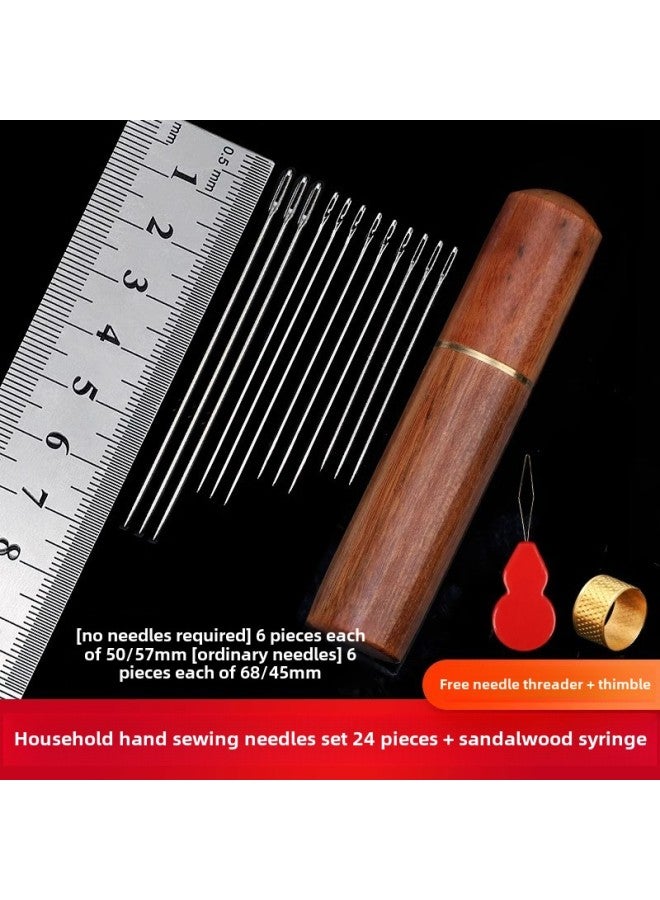 Household Eye Needle Sewing Needle Special Long Needle Thick Needle Big Nose Needle Large Hole Steel Needle For Old People Hand Sewing Needle-Color:12 Ordinary Needles + 12 Needles Without Threading + Sandalwood Syringe [  - Image 1