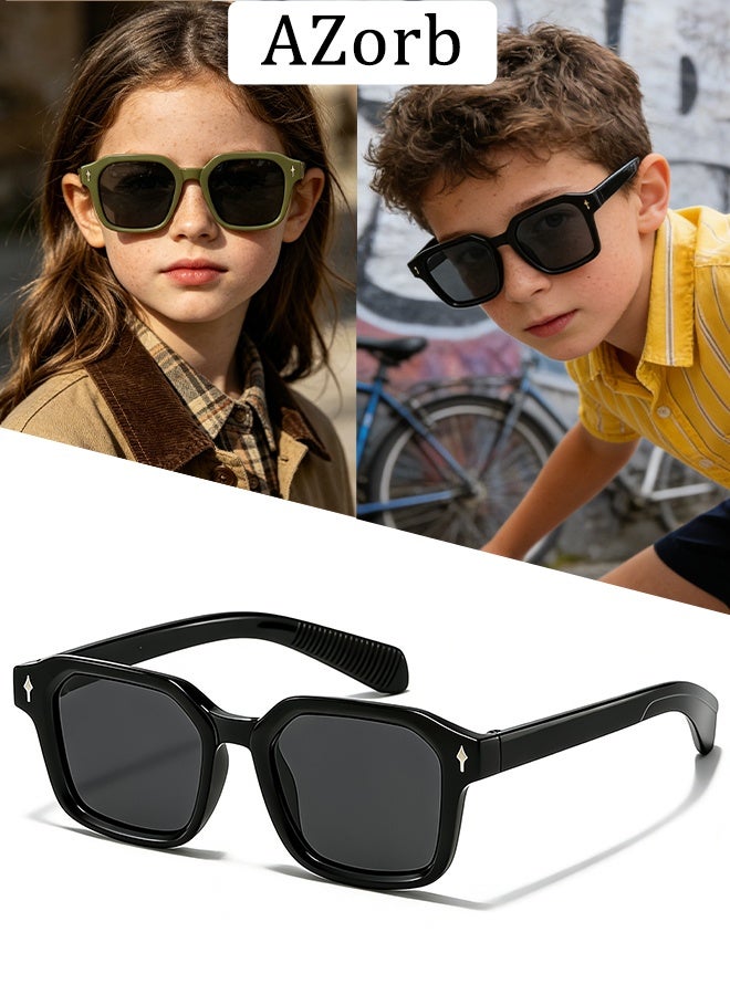 AZorb Polarized Kids Sunglasses Boys Girls Square Polarised Sun Glassess Childrens Polarised Sunglass Trendy Cool with UV400 Protection Age 4-10 Black - Image 1