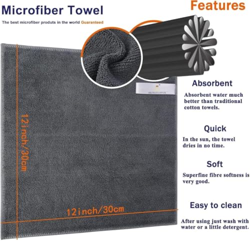 Showstopper Microfiber Cleaning Cloths for Kitchen & Home – Grey, Pack of 10, 30x30cm, 250 GSM, Ultra Soft, Streak-Free, Lint-Free, Washable Kitchen Towel, Dusting Cloth and Car Cleaning Cloths - Image 2