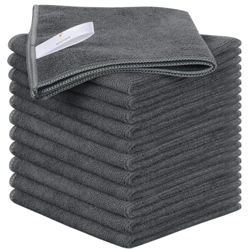 Showstopper Microfiber Cleaning Cloths for Kitchen & Home – Grey, Pack of 10, 30x30cm, 250 GSM, Ultra Soft, Streak-Free, Lint-Free, Washable Kitchen Towel, Dusting Cloth and Car Cleaning Cloths - Image 1