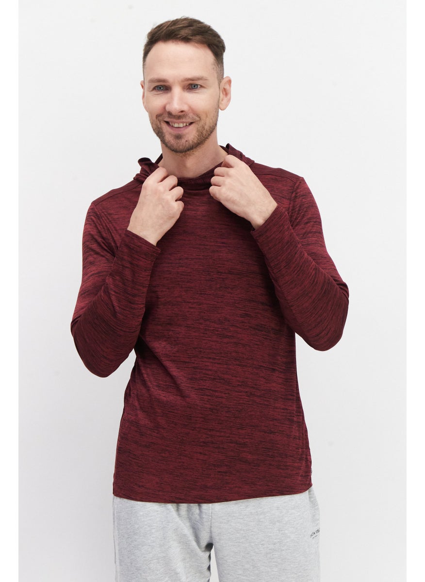 RBX Men Performance Fit Long Sleeve Training Hoodie, Maroon  - Image 1