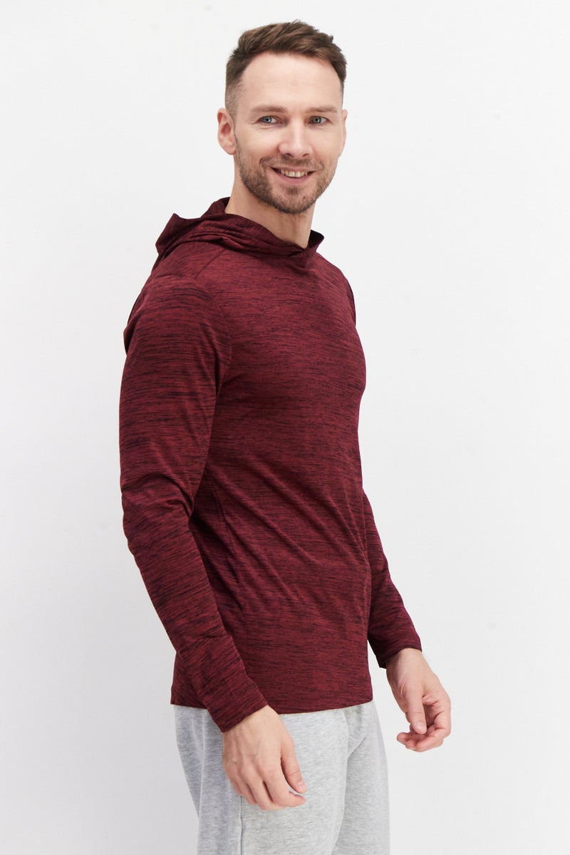RBX Men Performance Fit Long Sleeve Training Hoodie, Maroon - Image 2