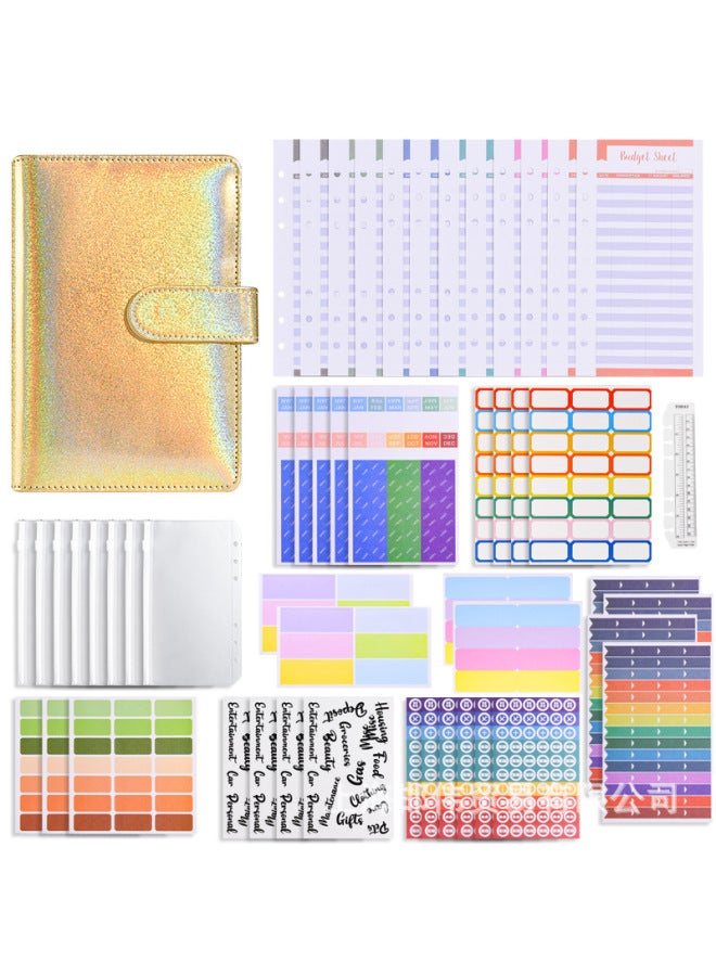 QICAI A6 Colorful Matte Laser Macaron Set Pu Notebook Cash Budget Financial Loose-leaf Book - Image 1