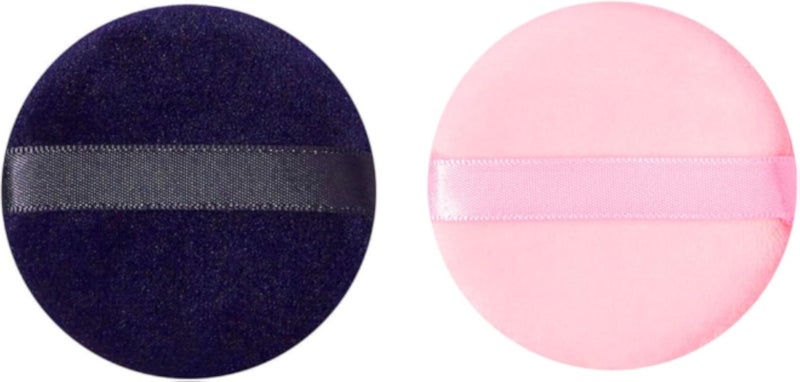 Hermania 2 Pieces Round Velour Powder Puff for Loose Powder and Concealer Face Setting Cosmetic Washable Reusable Soft Plush Air-Cushion Sponge Wet Dry Velvet Makeup Tool (2 Pcs Black & Pink)