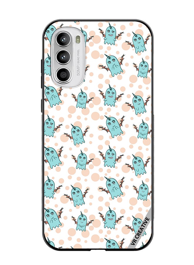 VR CREATIVE Protective Case Cover For Motorola Moto G82 White Background, Pattern Cute Blue Monsters, Emotions Stickers Design Multicolour - Image 1