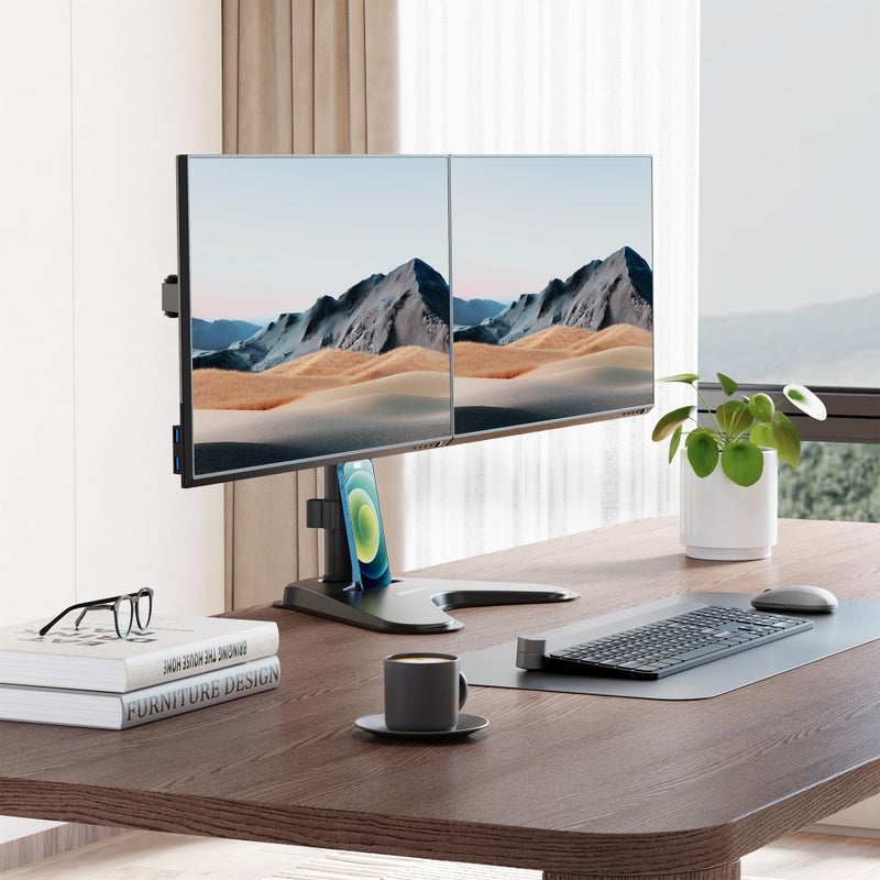 Mount-It! Dual Monitor Stand for Desk, Free Standing Monitor Mount for 2 Screens up to 32â€, Height Adjustable with Tilt, Swivel & Rotation, VESA 75x75 & 100x100 - Image 3