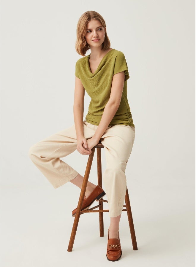 Ovs Ovs Womens Cowl Neck Ruched Side Seam T-Shirt - Image 2