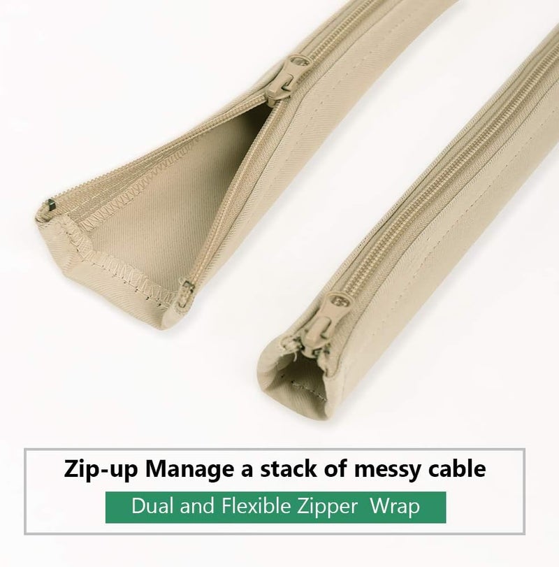 StangH Cable Management Sleeve Organizer - 19 Inch Home and Office Zip-up Cable Sleeve Wire Organizer Flexible Cord Concealer Wrap, Electrical Cord Covers for TV/Computer/Desk, 4 Pieces -Beige - Image 3