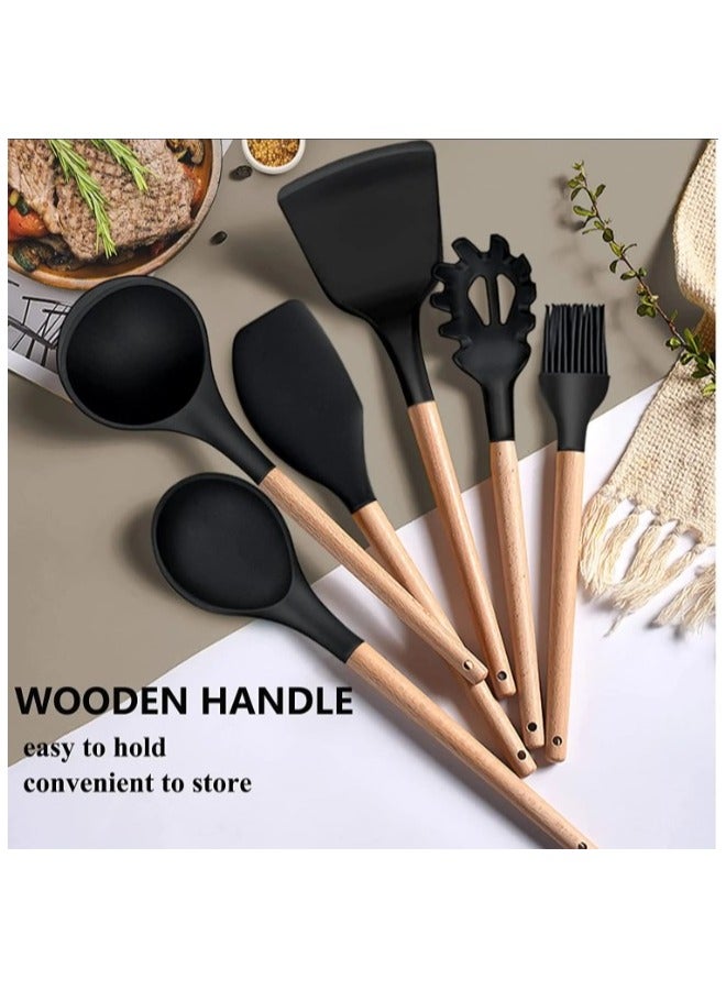 12 Piece Nonstick Silicone Cooking Utensils Set With Wooden Handles , Kitchen Utensils , Spatula , Silicone Utensils, Nonstick Cookware, Heat Resistance  - Image 2