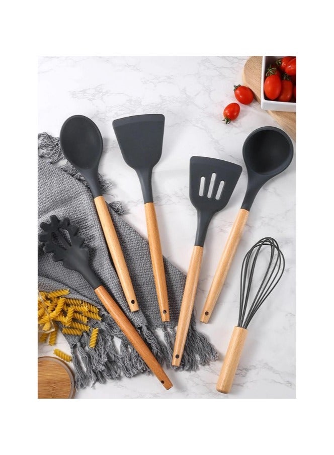 12 Piece Nonstick Silicone Cooking Utensils Set With Wooden Handles , Kitchen Utensils , Spatula , Silicone Utensils, Nonstick Cookware, Heat Resistance  - Image 4