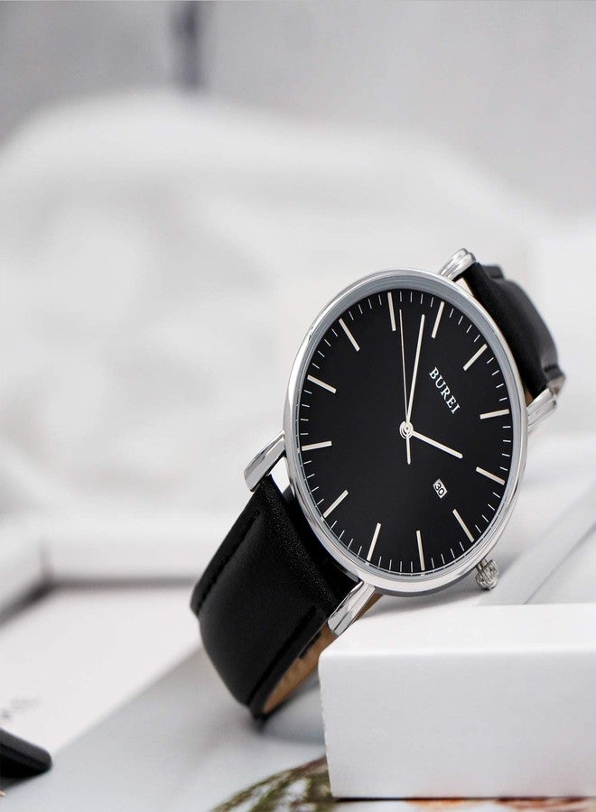 BUREI Men Wrist Watches Fashion Minimalist Analog Quartz Waterproof Watches for Men, black silver black-black, Quartz Watches - Image 3