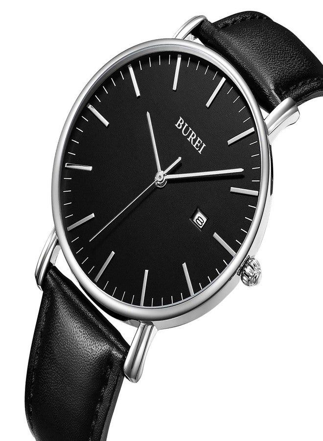 BUREI Men Wrist Watches Fashion Minimalist Analog Quartz Waterproof Watches for Men, black silver black-black, Quartz Watches - Image 2