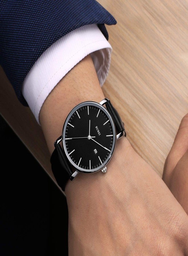 BUREI Men Wrist Watches Fashion Minimalist Analog Quartz Waterproof Watches for Men, black silver black-black, Quartz Watches - Image 5