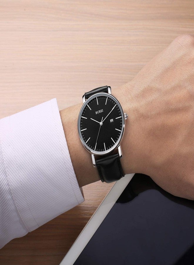 BUREI Men Wrist Watches Fashion Minimalist Analog Quartz Waterproof Watches for Men, black silver black-black, Quartz Watches - Image 4